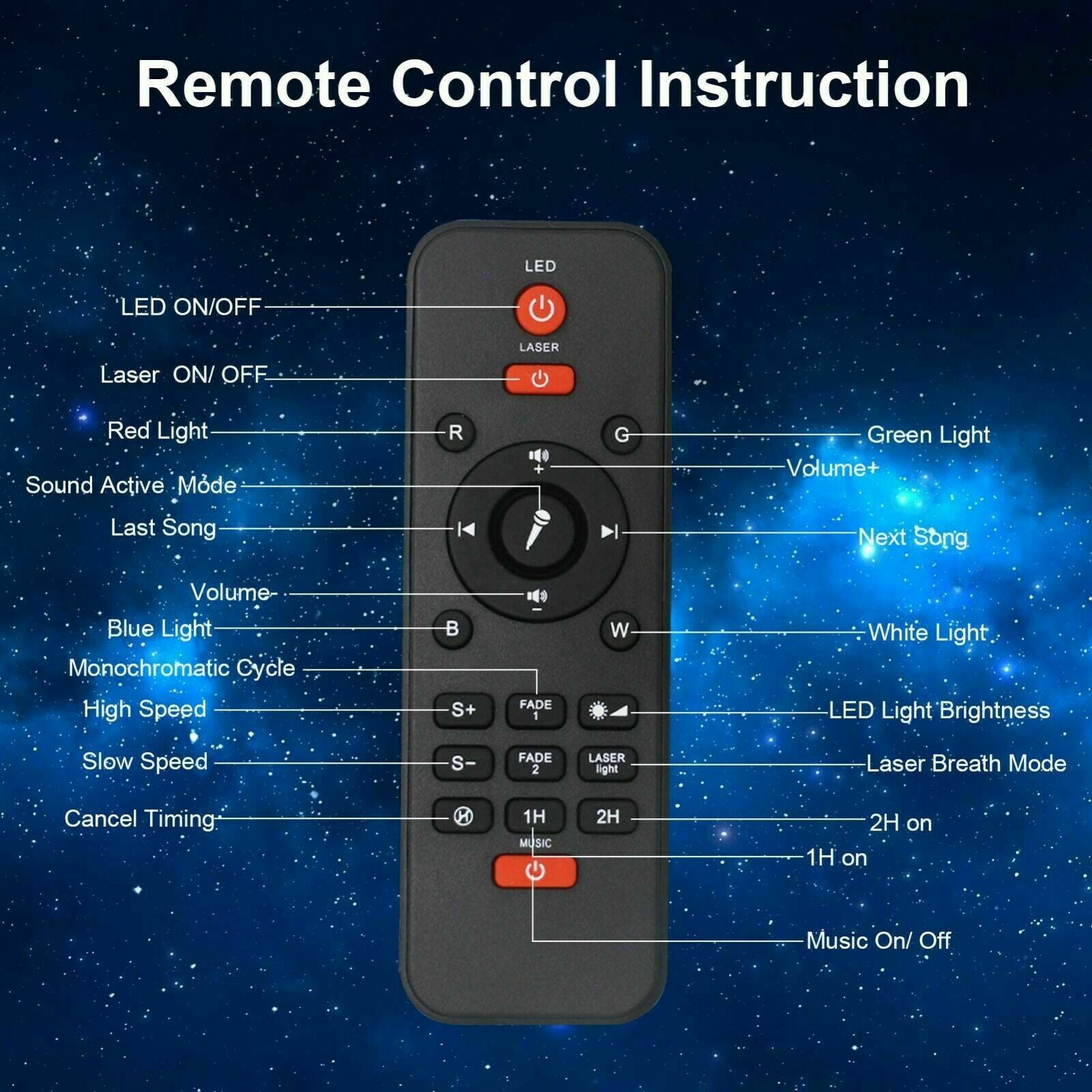 LED Galaxy Starry Night Light Baby Room Lamp Projector Bluetooth Music Playback