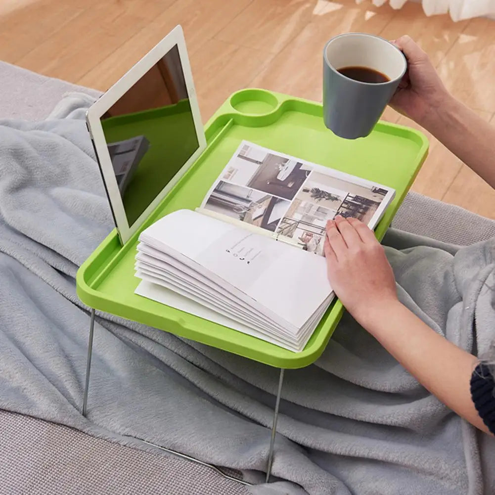 Portable Breakfast Tray Portable Folding Laptop Table with Cup Holder for Student Dormitory Sofa Stable Bed Tray with Non-Slip