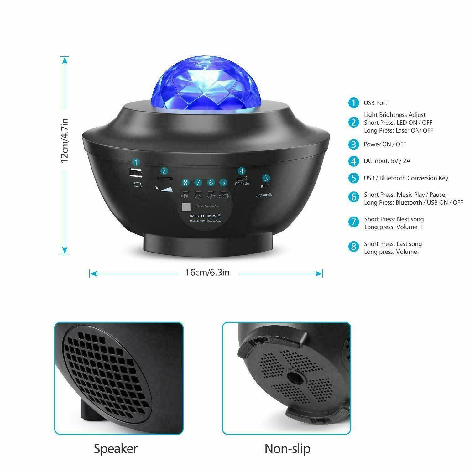 LED Galaxy Starry Night Light Baby Room Lamp Projector Bluetooth Music Playback