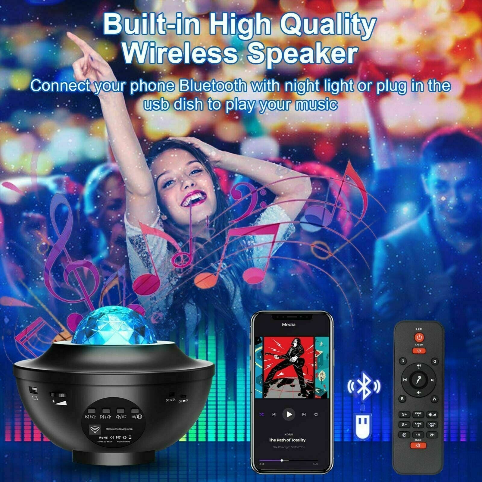 LED Galaxy Starry Night Light Baby Room Lamp Projector Bluetooth Music Playback