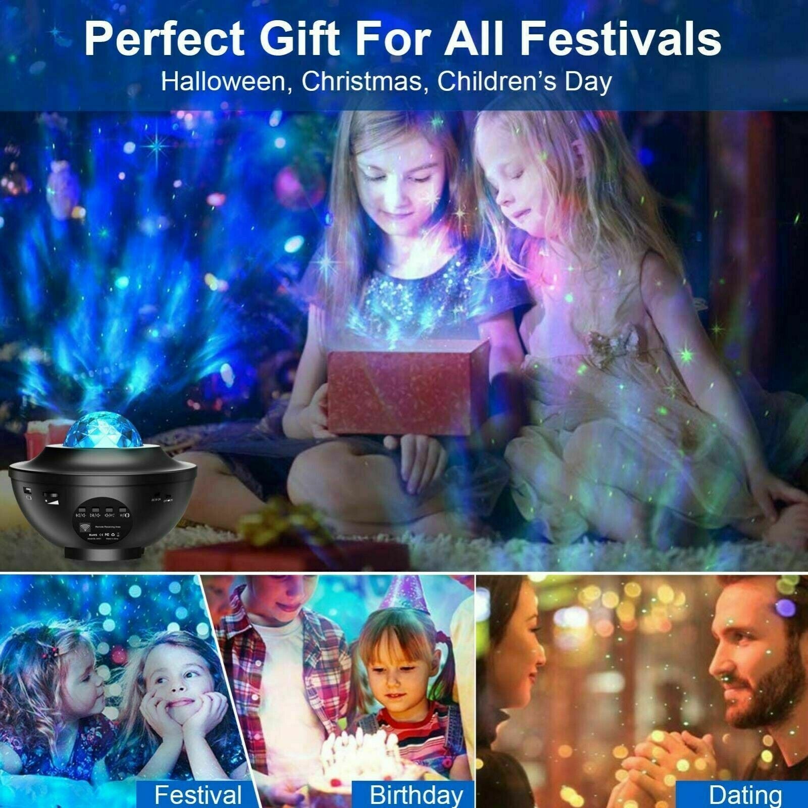 LED Galaxy Starry Night Light Baby Room Lamp Projector Bluetooth Music Playback