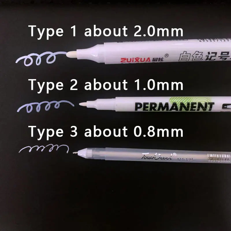 1/3/5 Pcs White Marker Pens 2.0Mm Oily Waterproof White Gel Pen DIY Graffiti Sketching Markers Stationery Wrting School Supplies